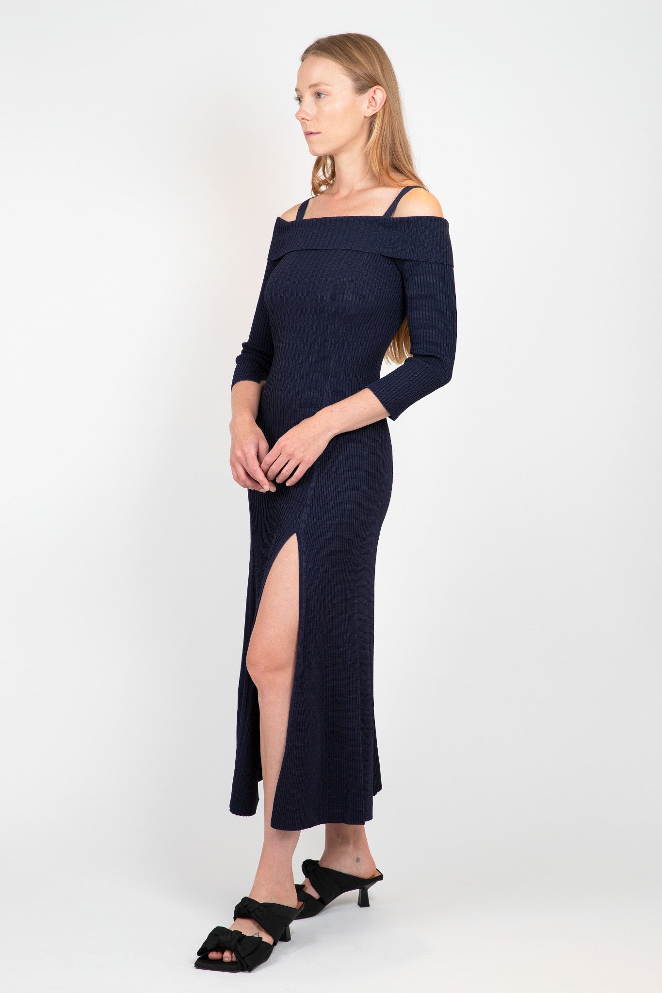 Blue Melange Knit Off Shoulder Maxi Dress Skirts & Dresses Ganni   