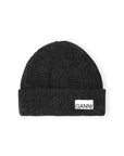 Ganni-Dark-Grey-Fitted-Rib-Knit-Wool-Beanie-Phantom