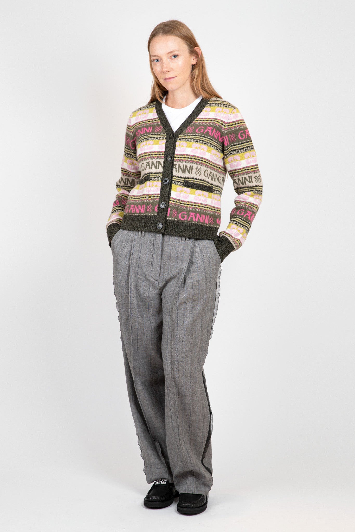    Ganni-Green-Logo-Wool-Mix-Cardigan-Kalamata