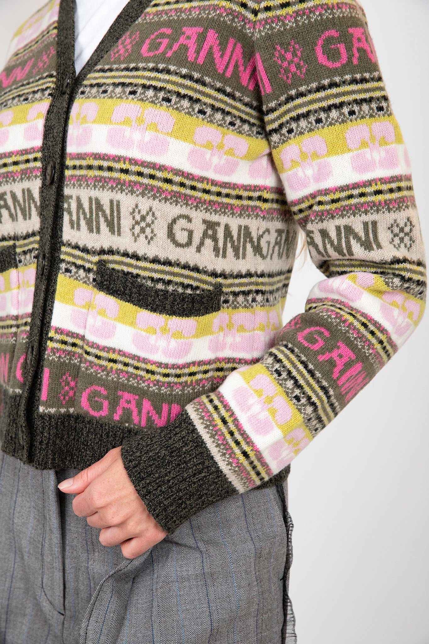    Ganni-Green-Logo-Wool-Mix-Cardigan-Kalamata
