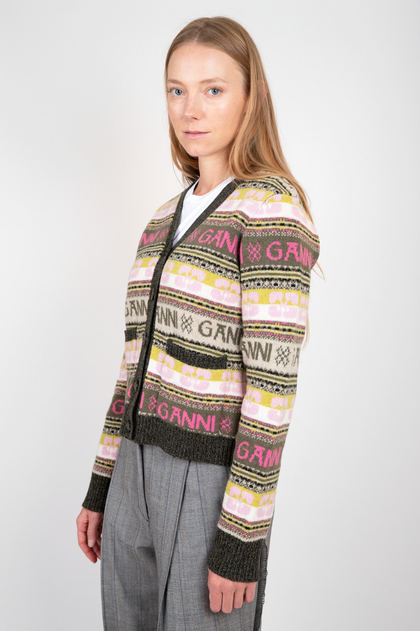    Ganni-Green-Logo-Wool-Mix-Cardigan-Kalamata