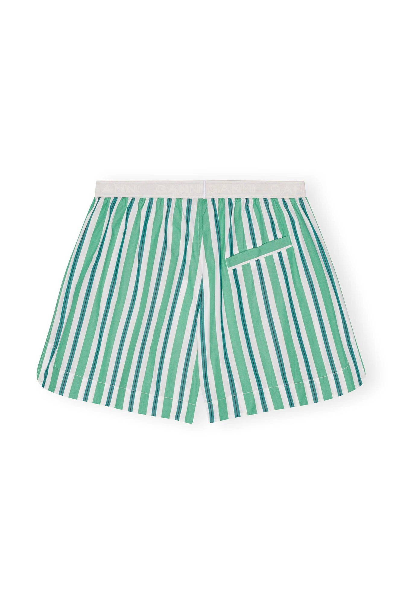 Green Striped Cotton Elasticated Shorts Shorts Ganni   
