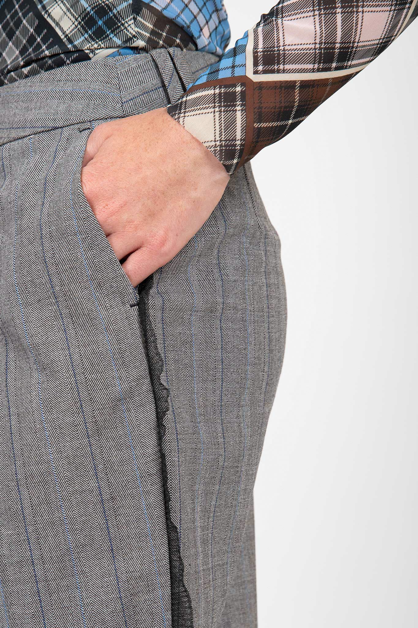 Grey Herringbone Suiting Pleated Trousers Pants Ganni   