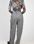 Grey Herringbone Suiting Pleated Trousers Pants Ganni   