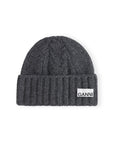    Ganni-Grey-Regular-Wool-Cable-Beanie-Frost-Gray