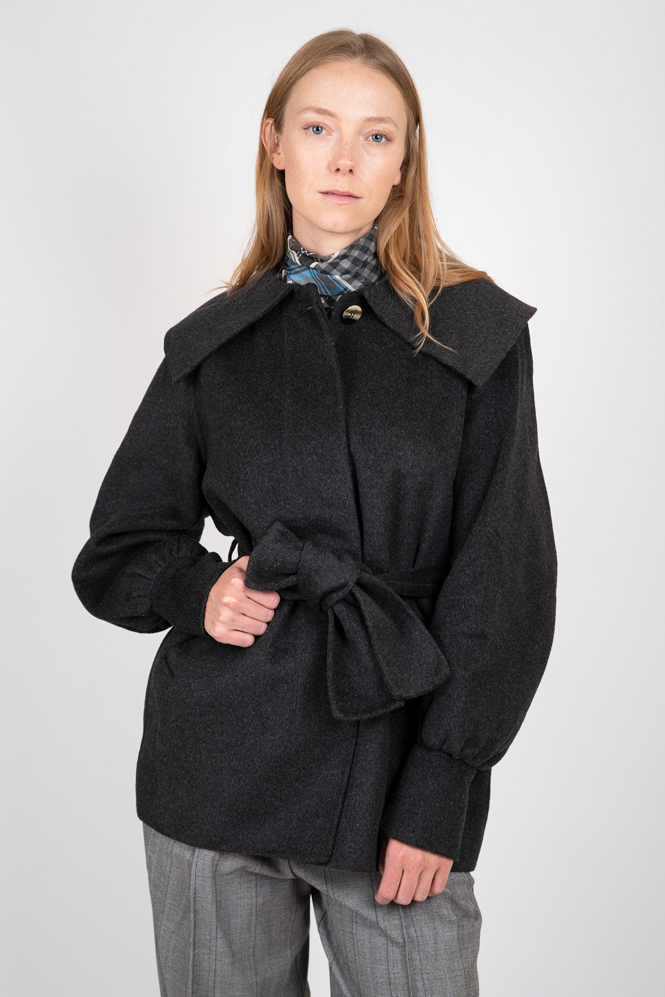 Grey Wool Collar Jacket Jackets &amp; Coats Ganni   