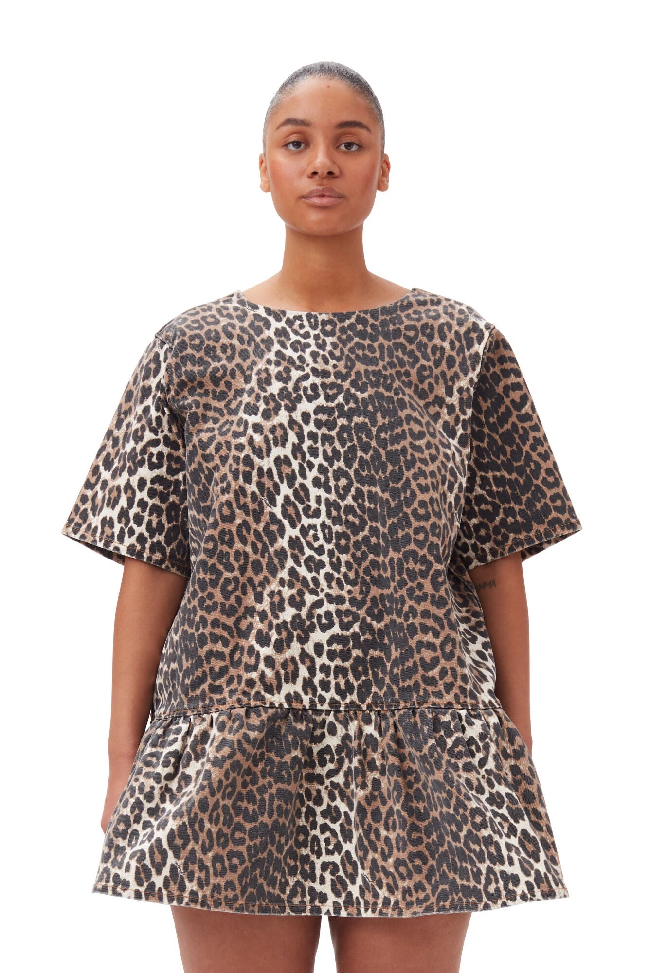 Leopard Open-Back Mini Denim Dress Skirts &amp; Dresses Ganni   