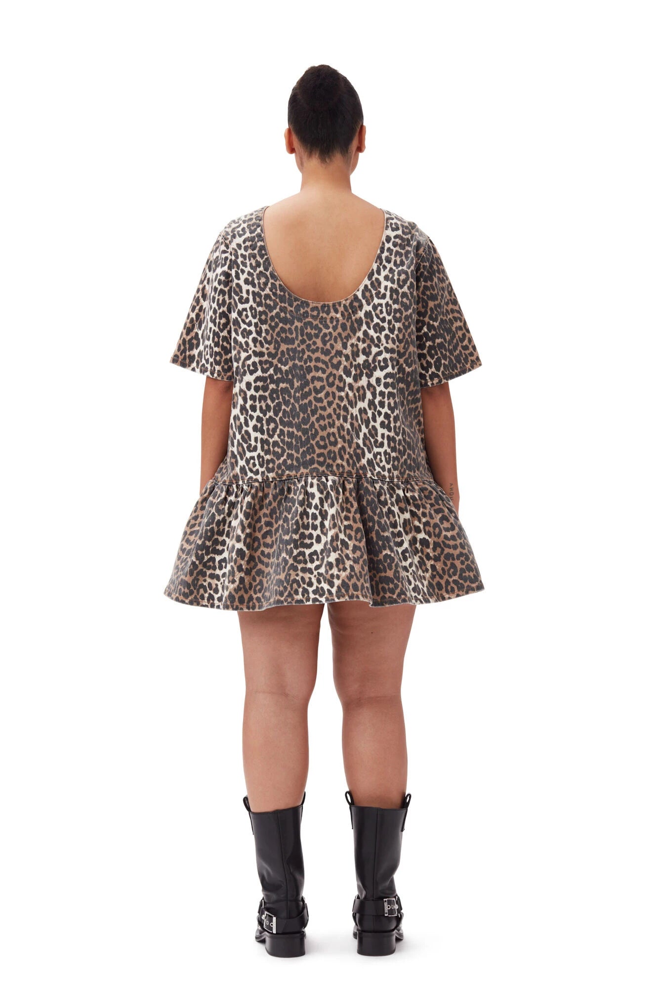 Leopard Open-Back Mini Denim Dress Skirts &amp; Dresses Ganni   