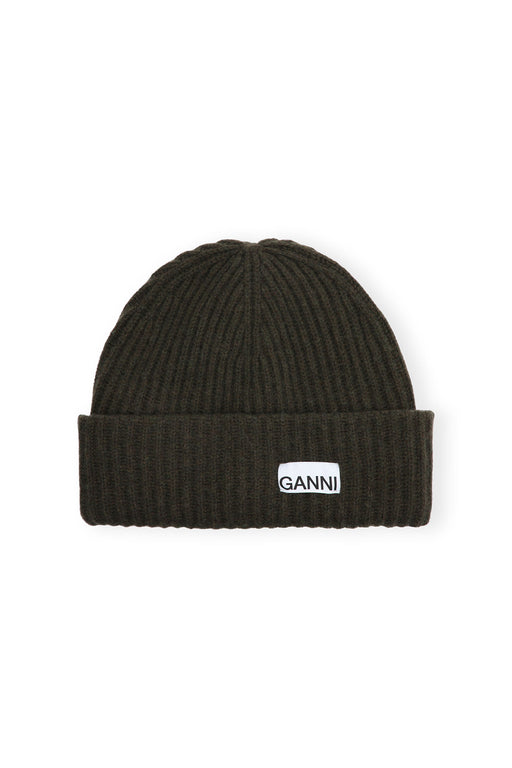 Ganni-Loose-Wool-Rib-Knit-Beanie-Kalamata
