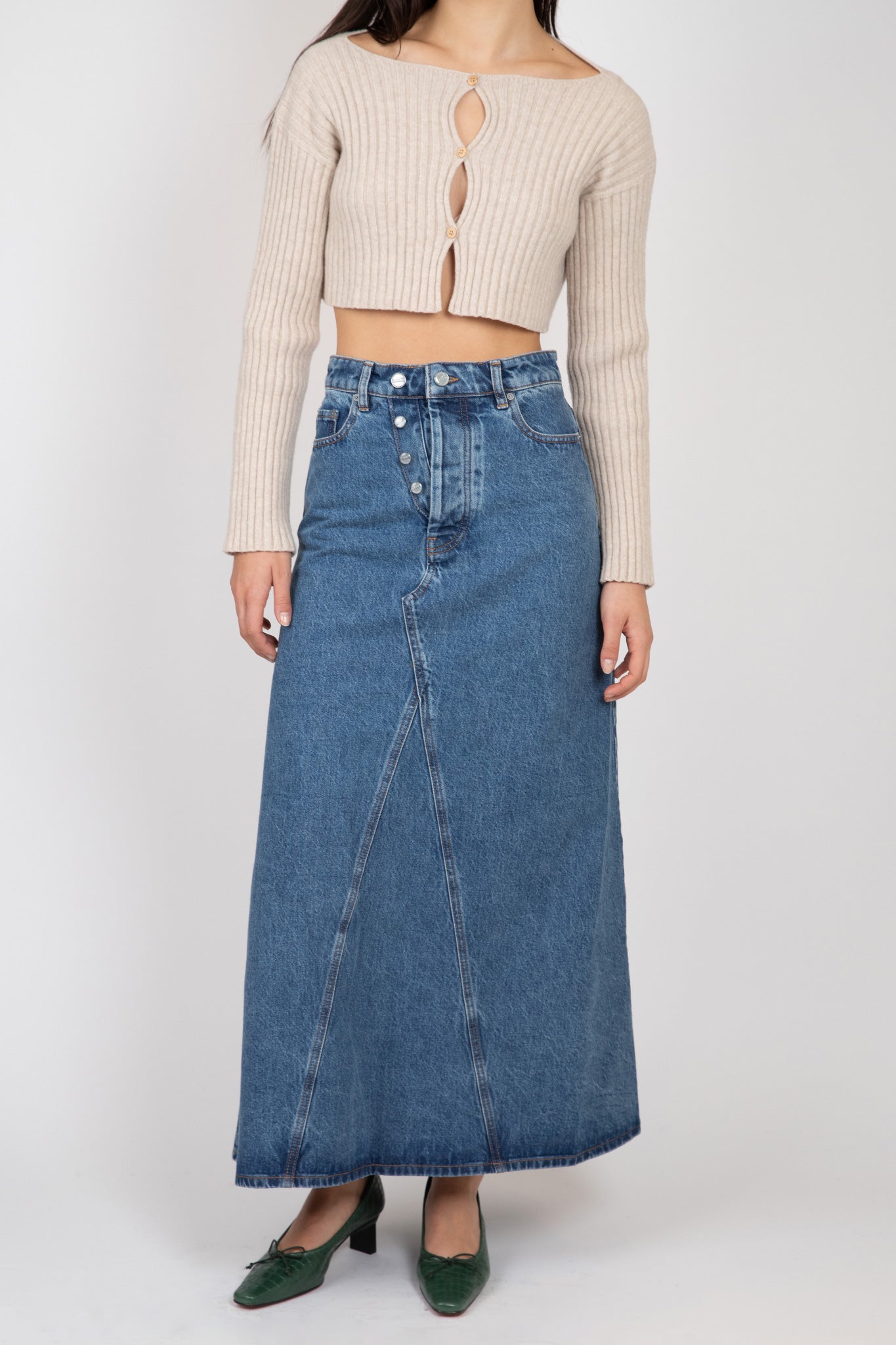 Overdyed Cutline Denim Maxi Skirt Skirts & Dresses Ganni   