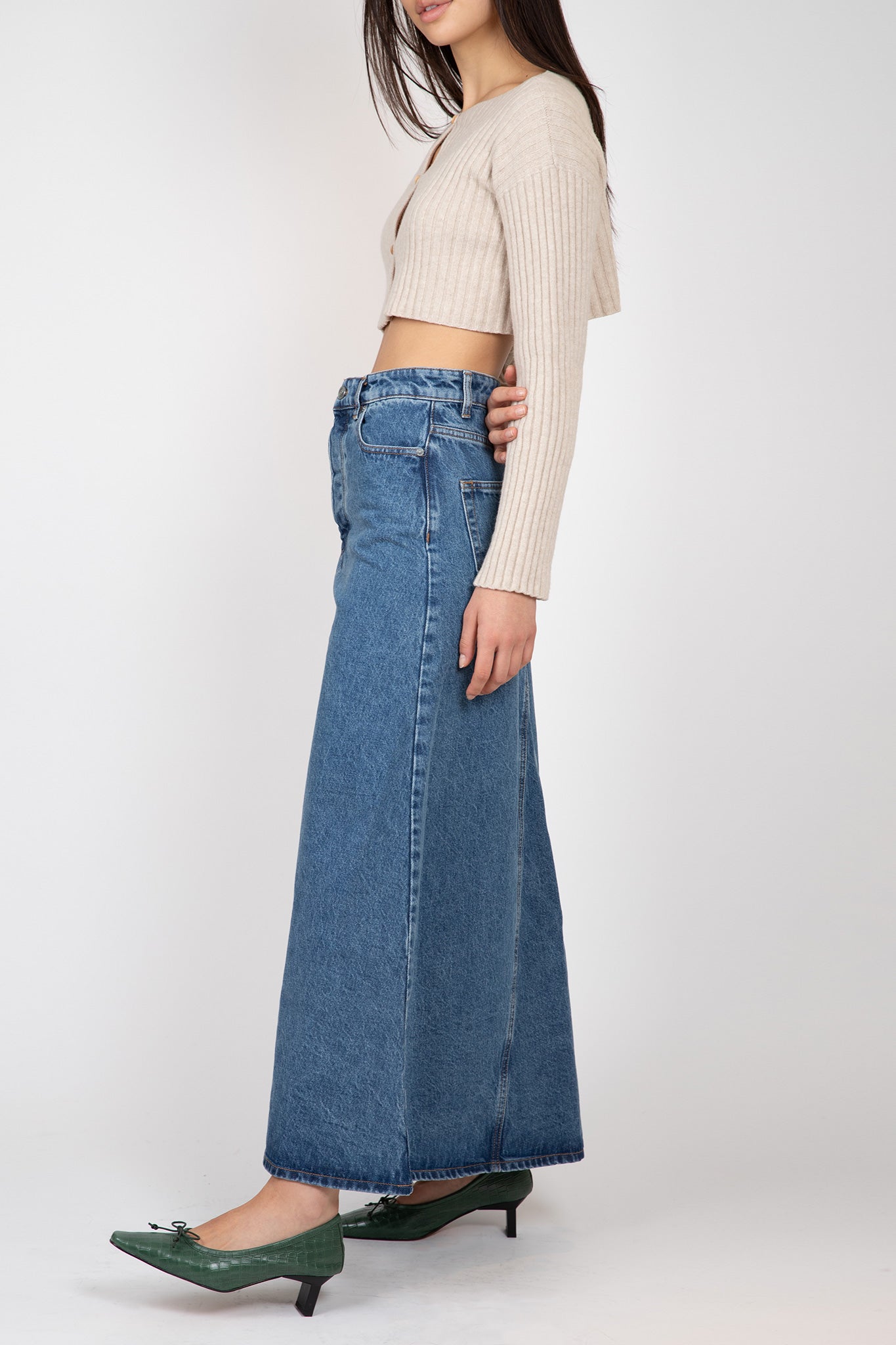 Overdyed Cutline Denim Maxi Skirt Skirts & Dresses Ganni   