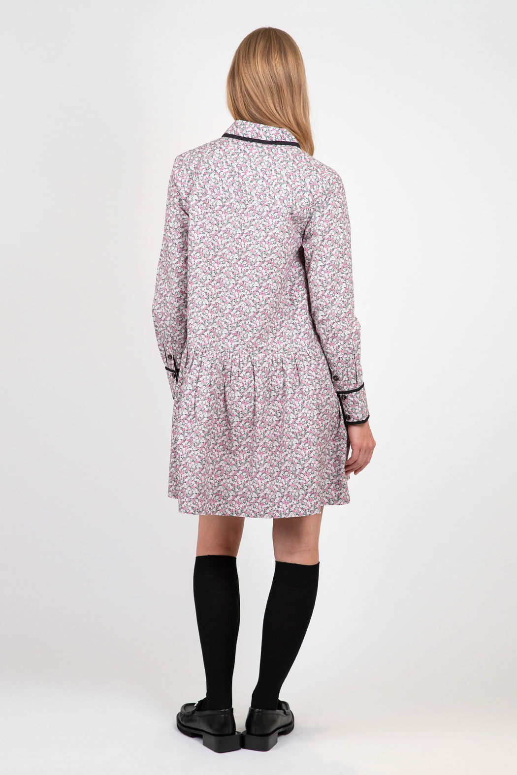 Ganni-Printed-Cotton-Mini-Shirt-Dress-Frost-Gray