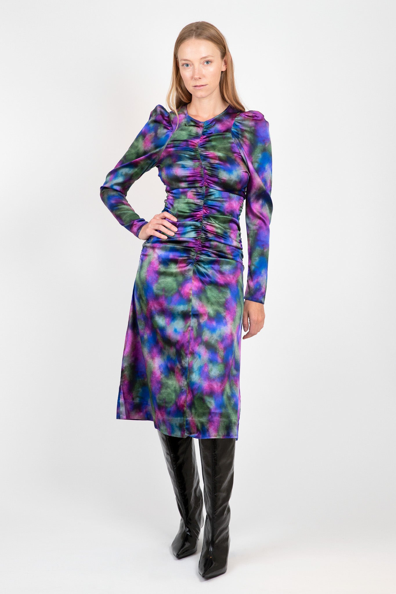 Purple Silk Satin O-Neck Midi Dress Skirts & Dresses Ganni   