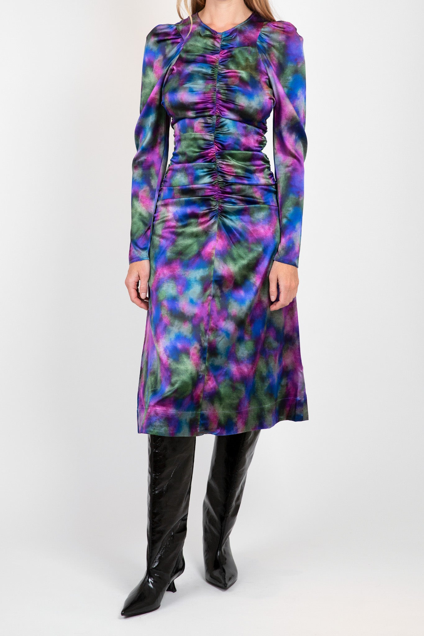 Purple Silk Satin O-Neck Midi Dress Skirts &amp; Dresses Ganni   