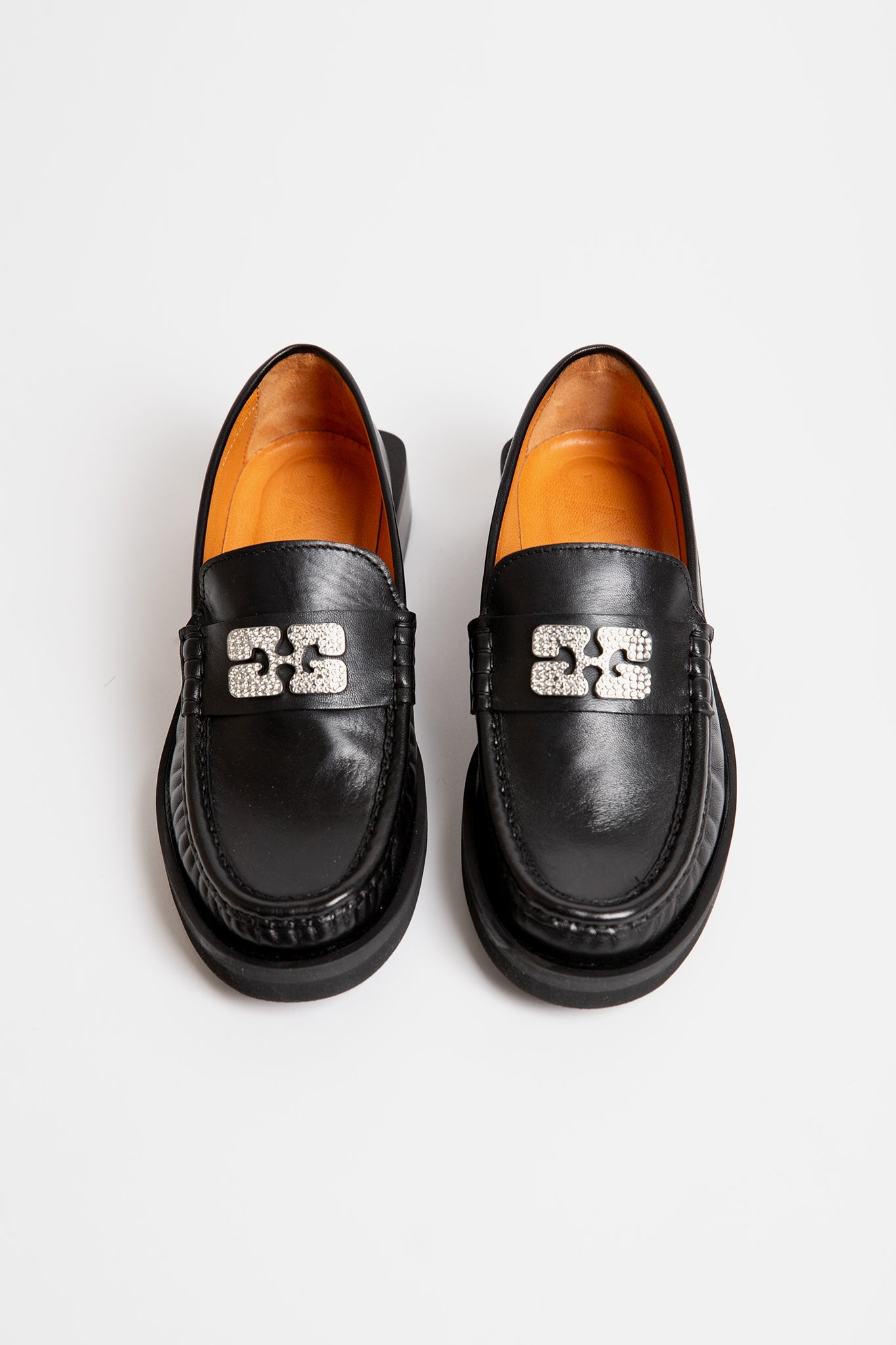 Ganni-Rhinestone-Logo-Loafers-Black