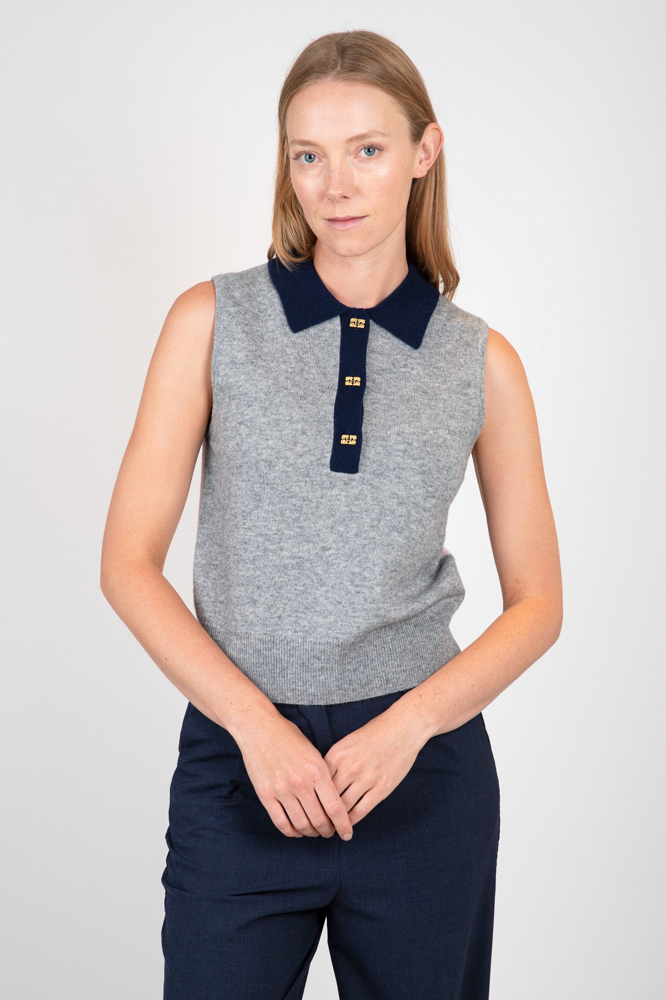   Ganni-Sleeveless-Polo-Frost-Gray