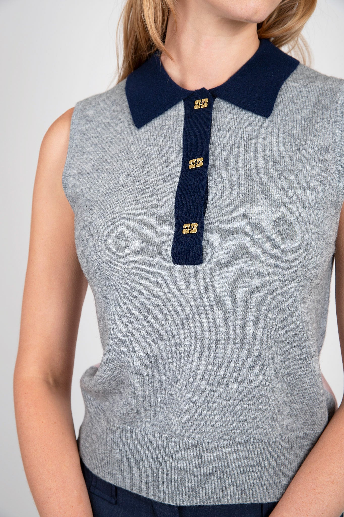    Ganni-Sleeveless-Polo-Frost-Gray