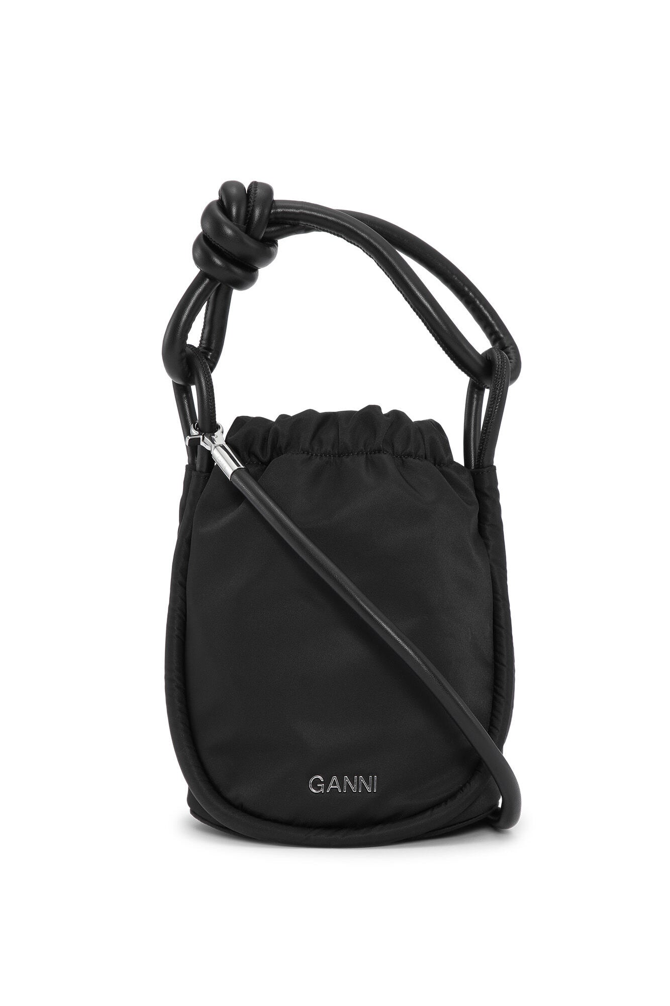    Ganni-Small-Black-Knot-Bucket-Bag-Black
