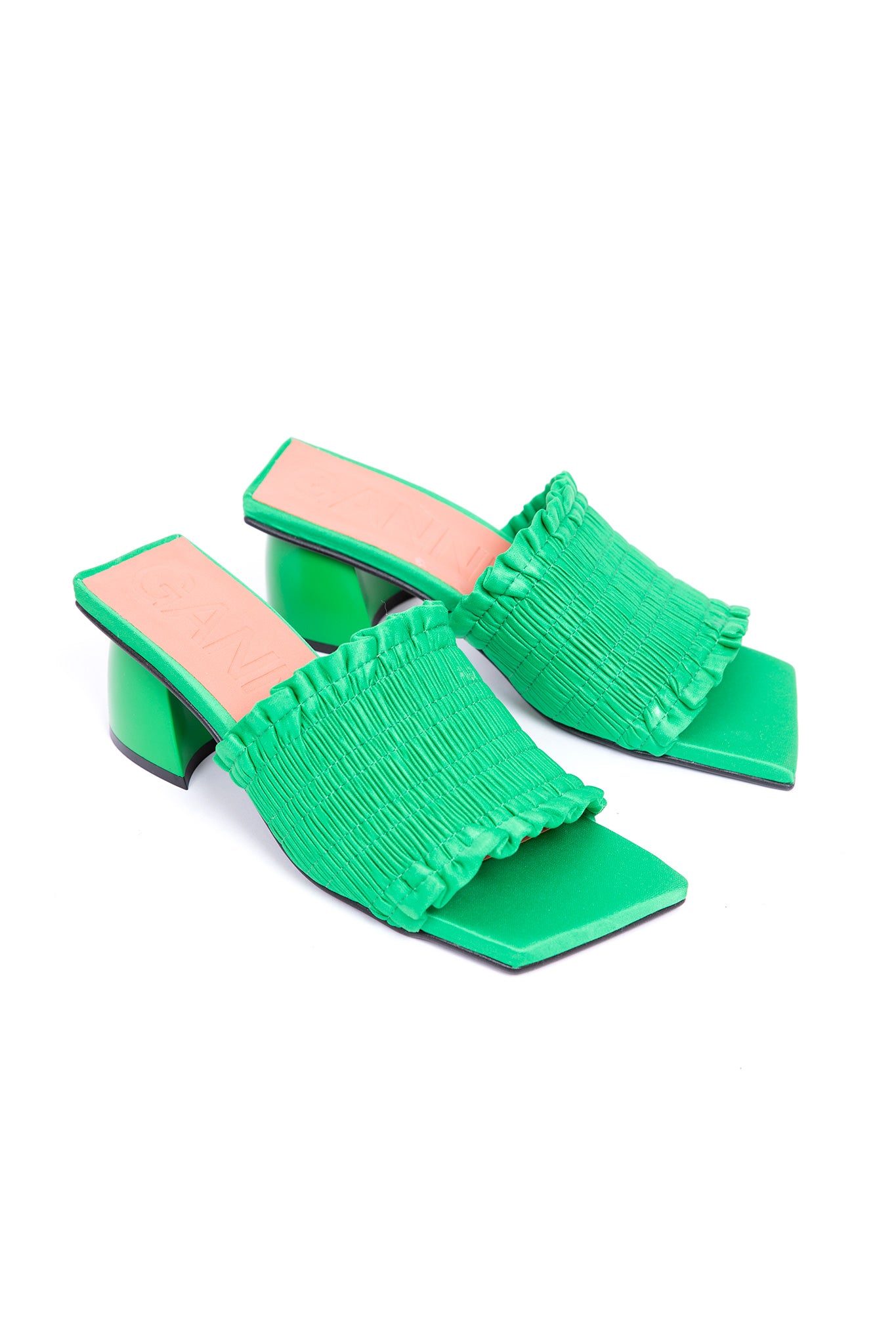 Ganni-Smock-Kitten-Heel-Mules-Kelly-Green