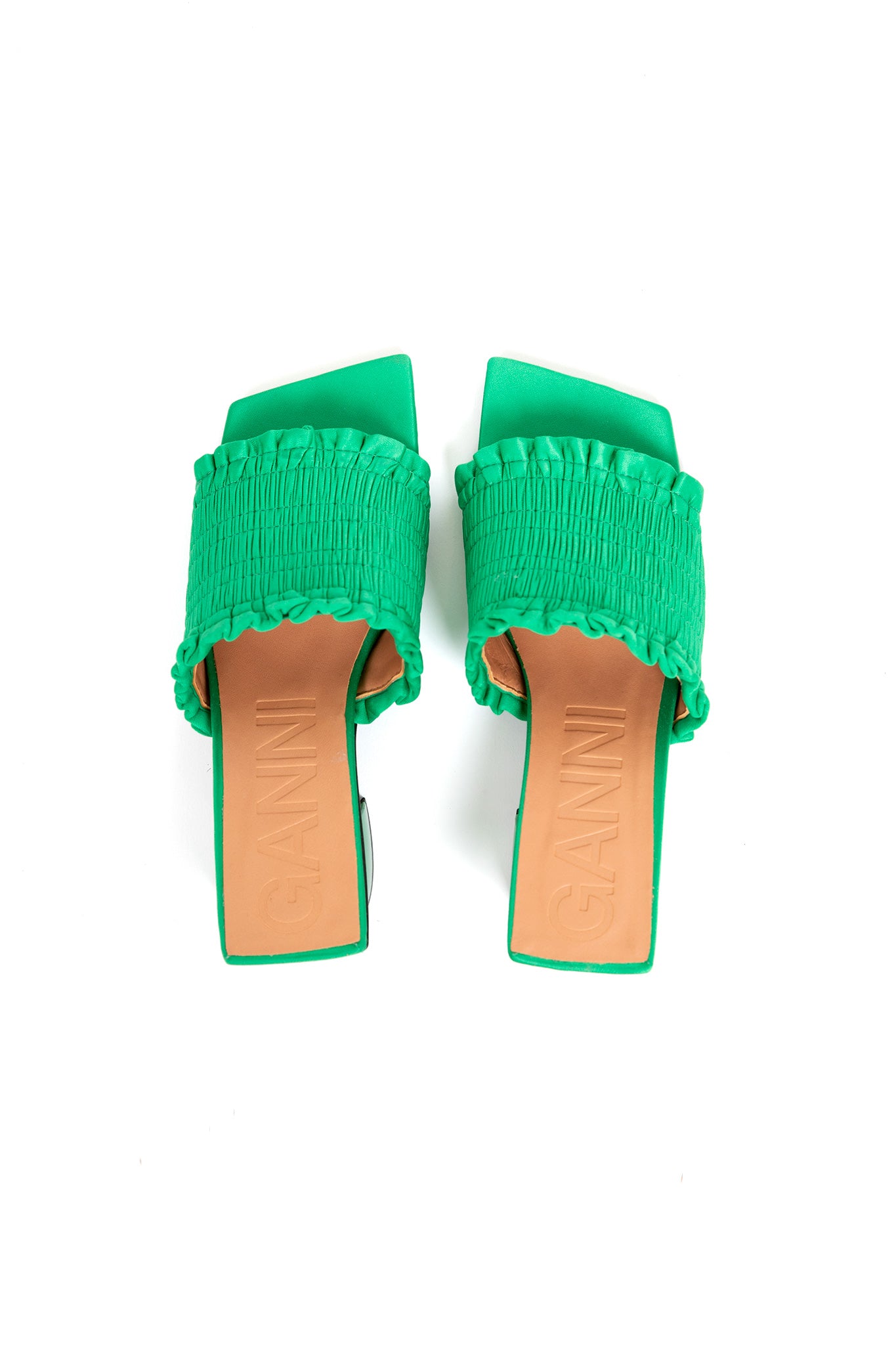 Ganni-Smock-Kitten-Heel-Mules-Kelly-Green