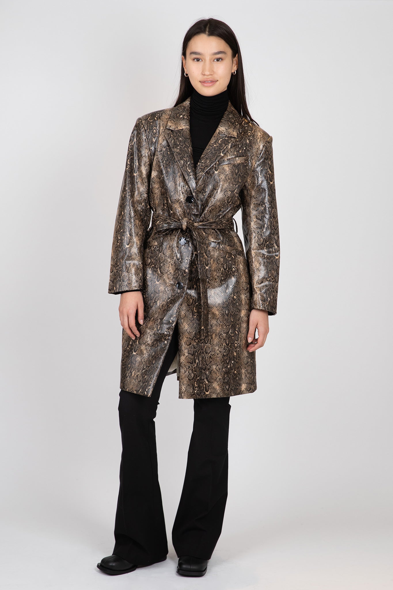 Snake Printed Belt Coat Jackets &amp; Coats Ganni   