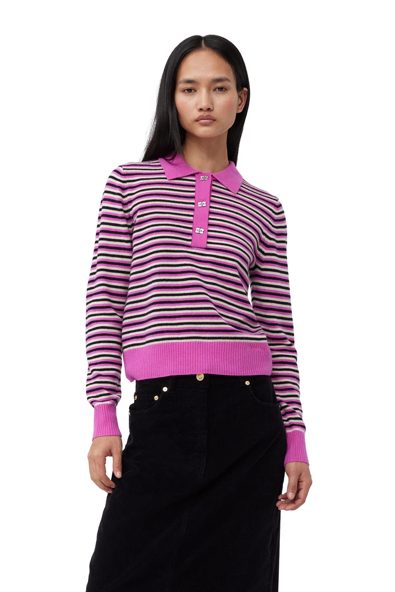 Striped Cashmere Polo Sweater Sweaters &amp; Knits Ganni   