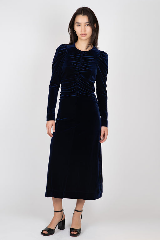    Ganni-Velvet-Jersey-Long-Dress-Total-Eclipse