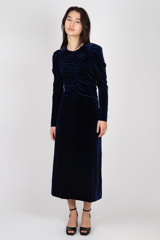    Ganni-Velvet-Jersey-Long-Dress-Total-Eclipse