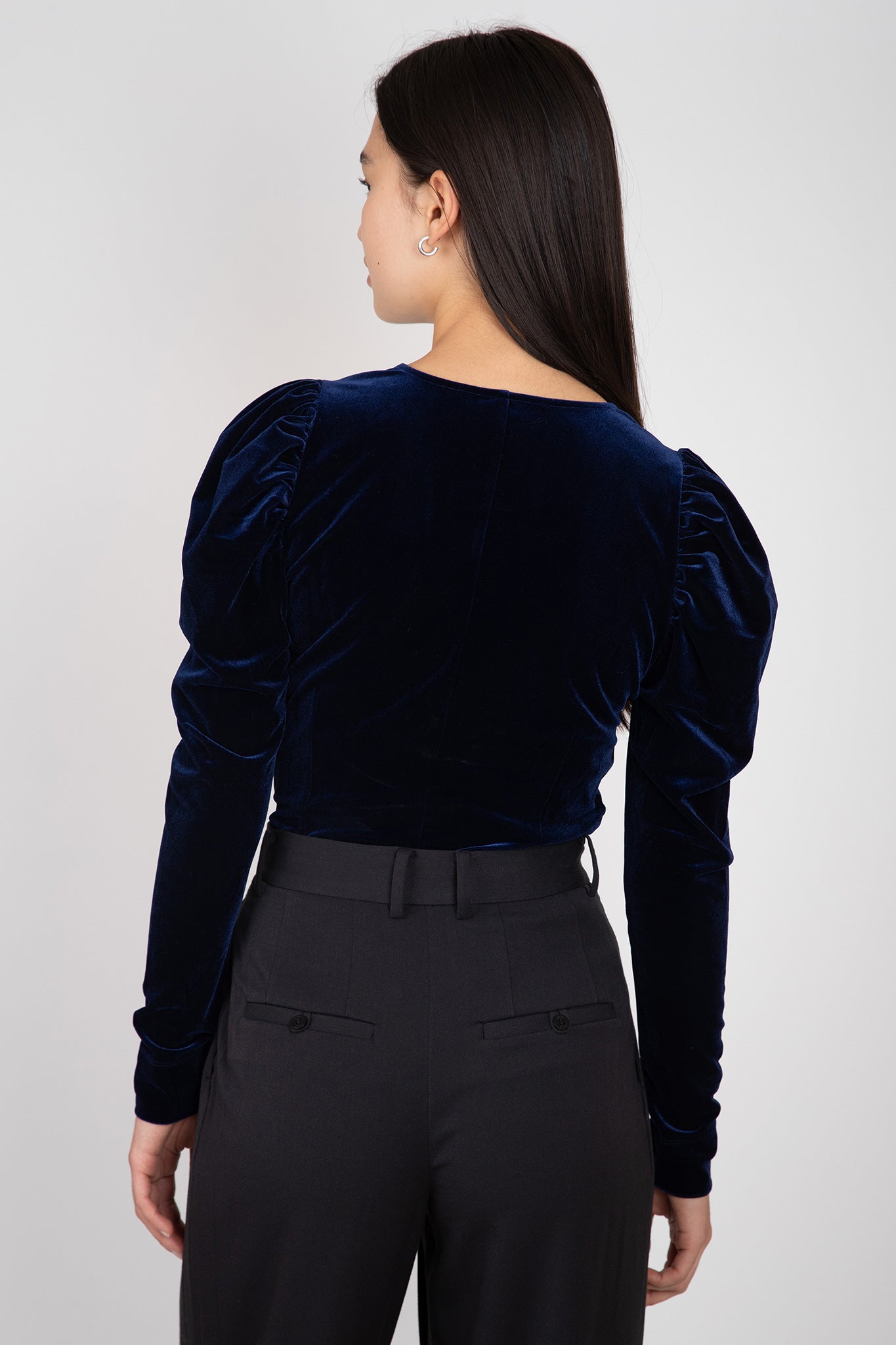    Ganni-Velvet-Jersey-V-Neck-Blouse-Total-Eclipse