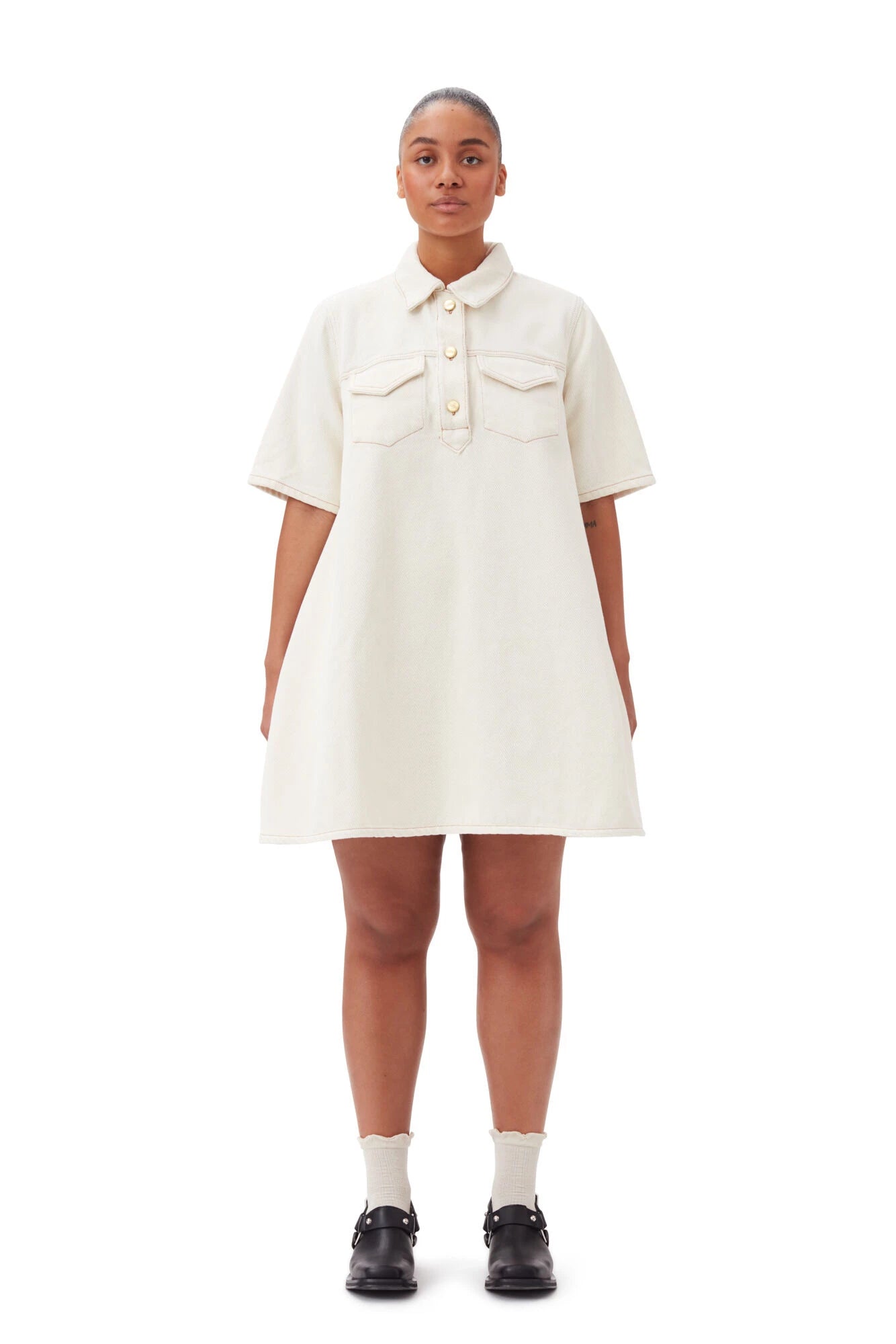 White Heavy Denim Mini Dress Skirts & Dresses Ganni   