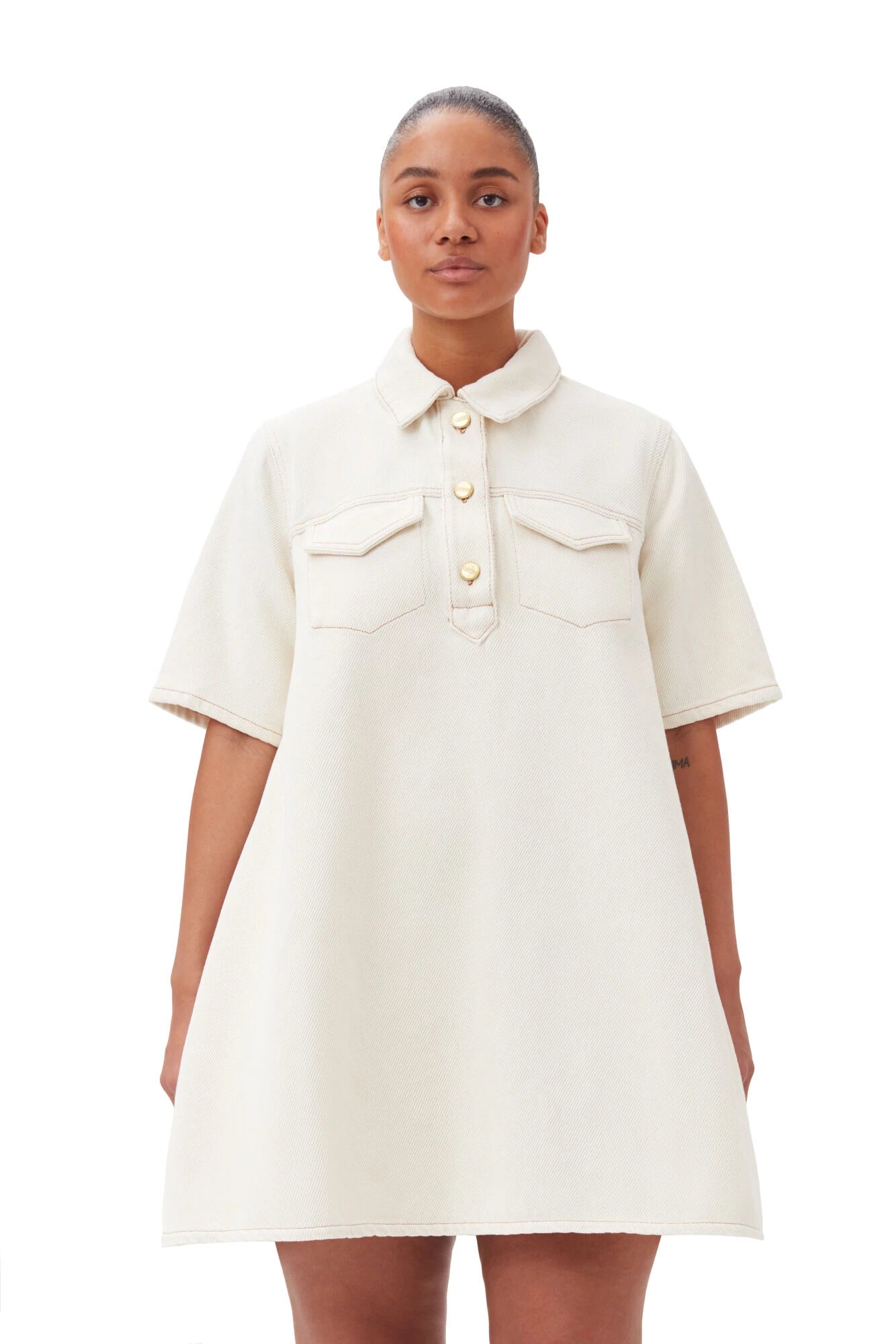 White Heavy Denim Mini Dress Skirts &amp; Dresses Ganni   