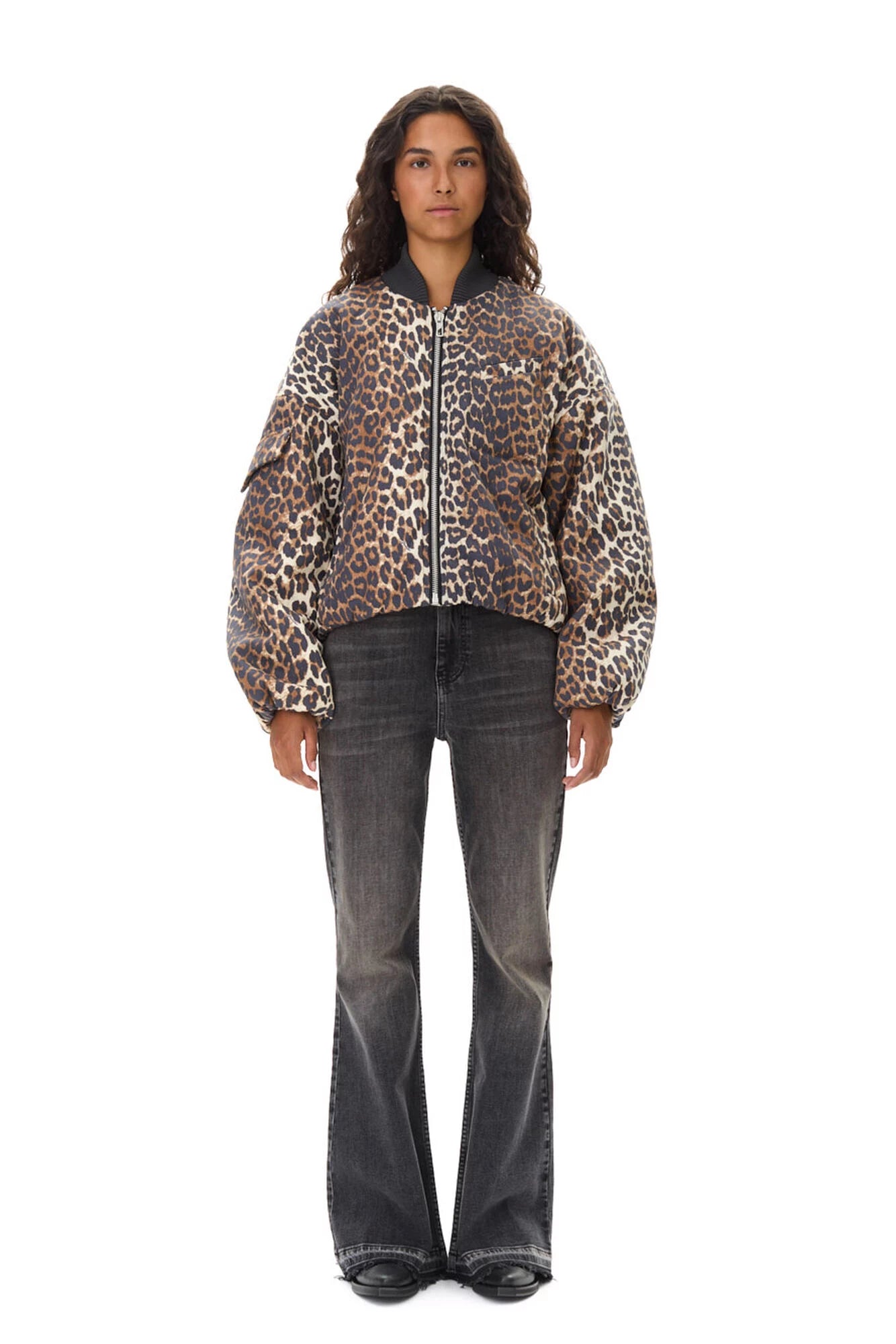 Printed Canvas Oversized Short Bomber Jacket Jackets & Coats Ganni   