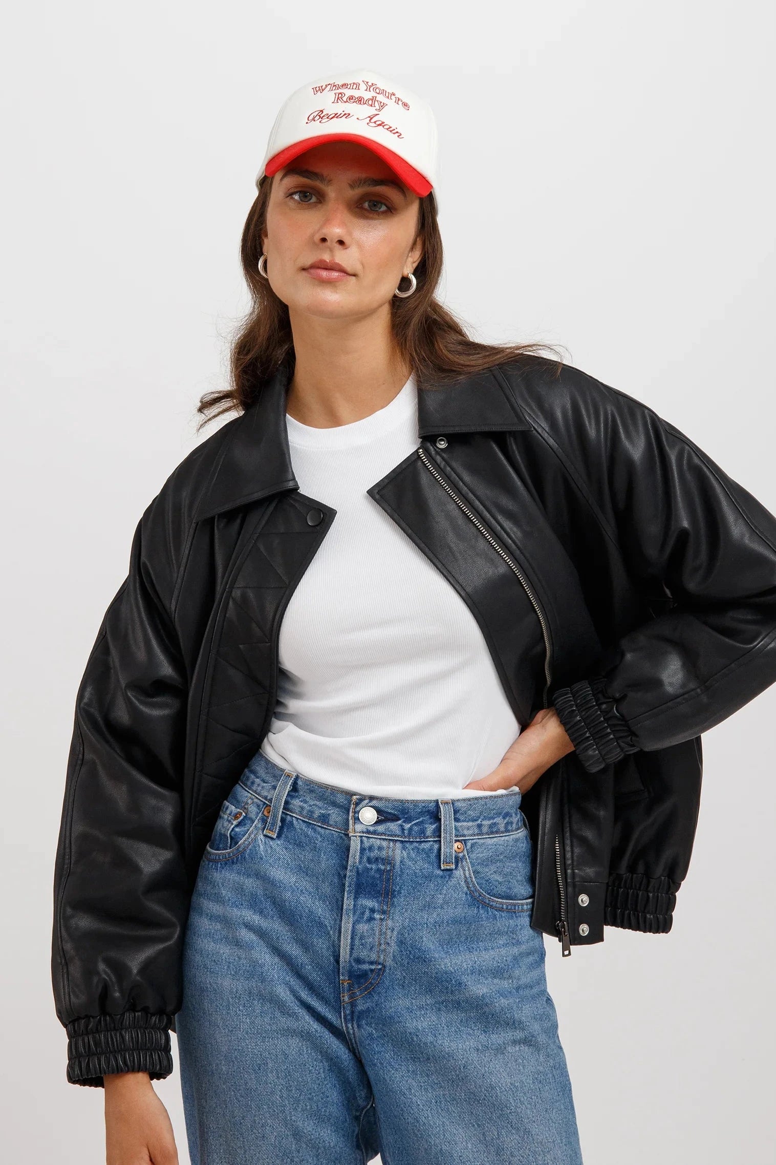 Christine Oversized Vegan Leather Bomber Jackets &amp; Coats Brunette the Label