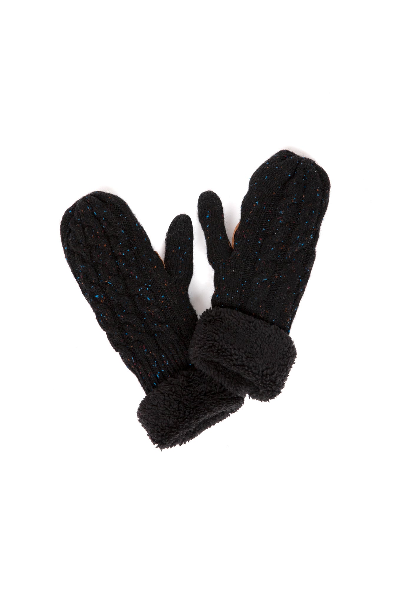    Lyla-Luxe-Sherpa-lined-Cable-Knit-Mittens-Black-Fleck