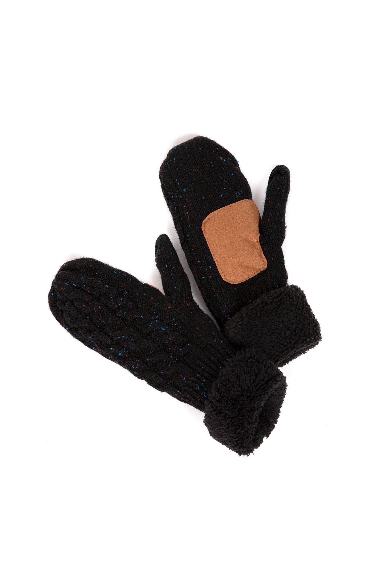    Lyla-Luxe-Sherpa-lined-Cable-Knit-Mittens-Black-Fleck