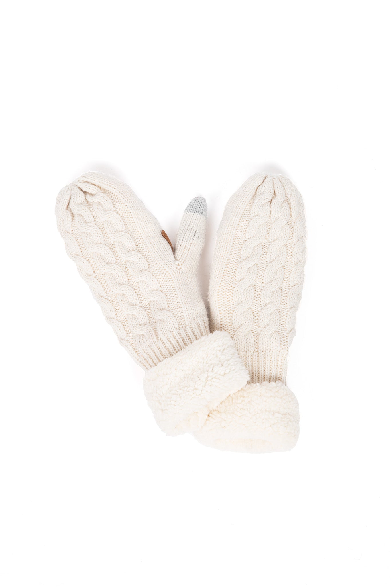 Lyla-Luxe-Sherpa-lined-Cable-Knit-Mittens-White