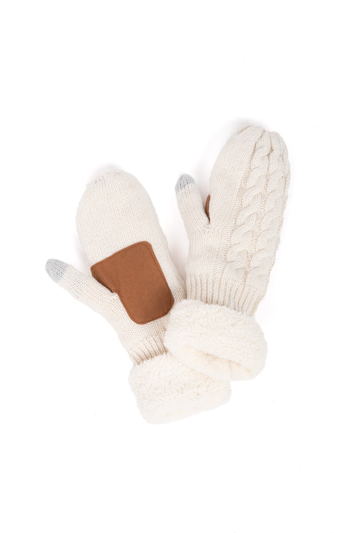 Lyla-Luxe-Sherpa-lined-Cable-Knit-Mittens-White