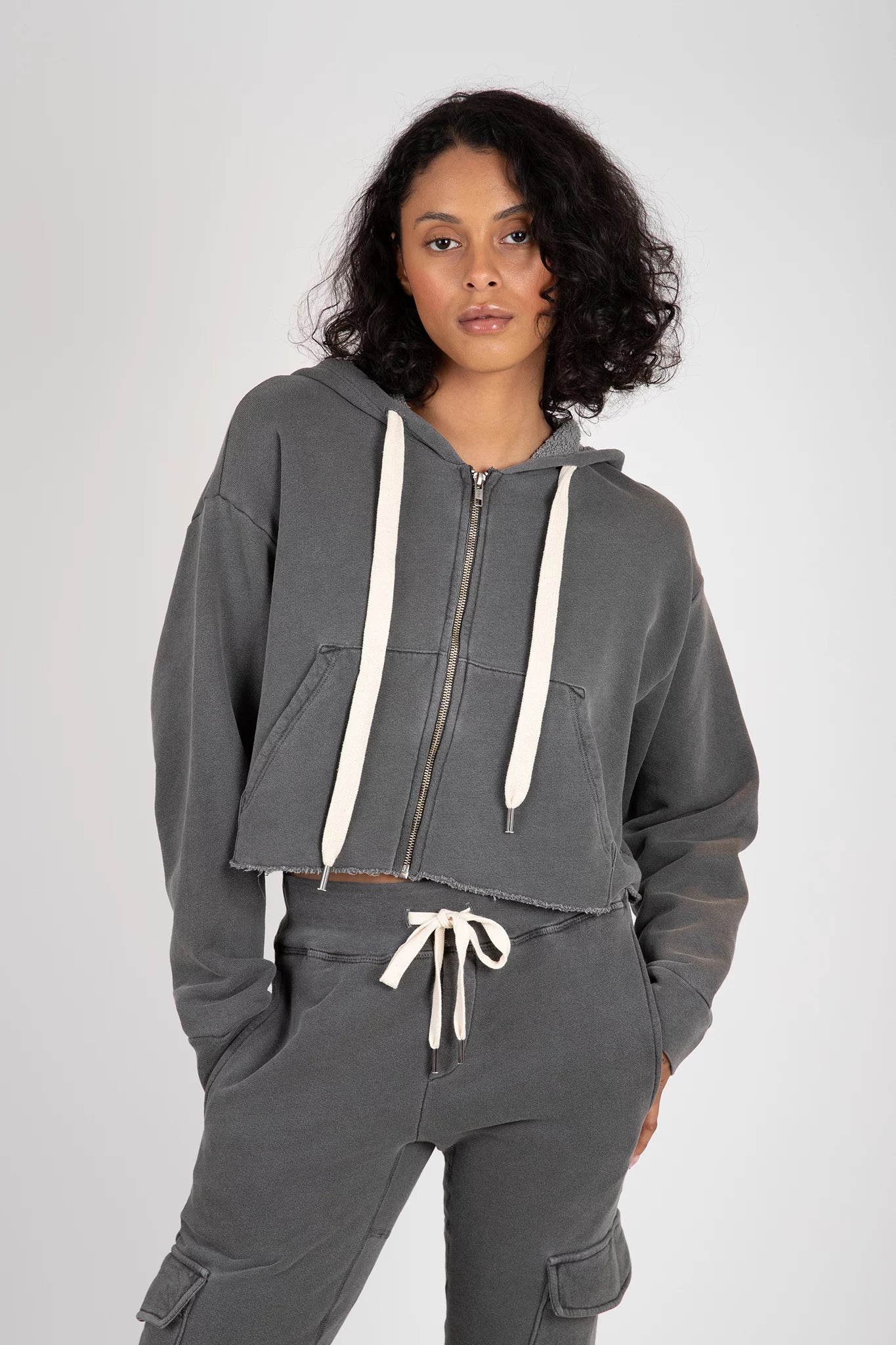 Delaney Undone Hem Crop Zip Hoody Sweaters & Knits NSF Clothing   