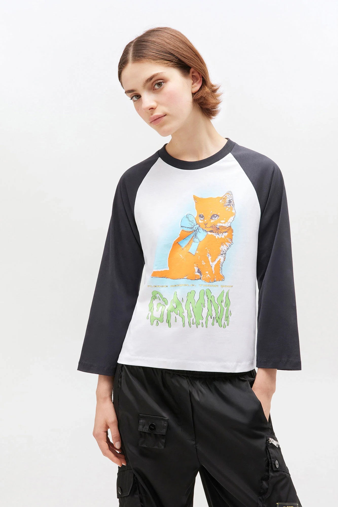White Cropped Kitty Baby T-shirt T-Shirts Ganni