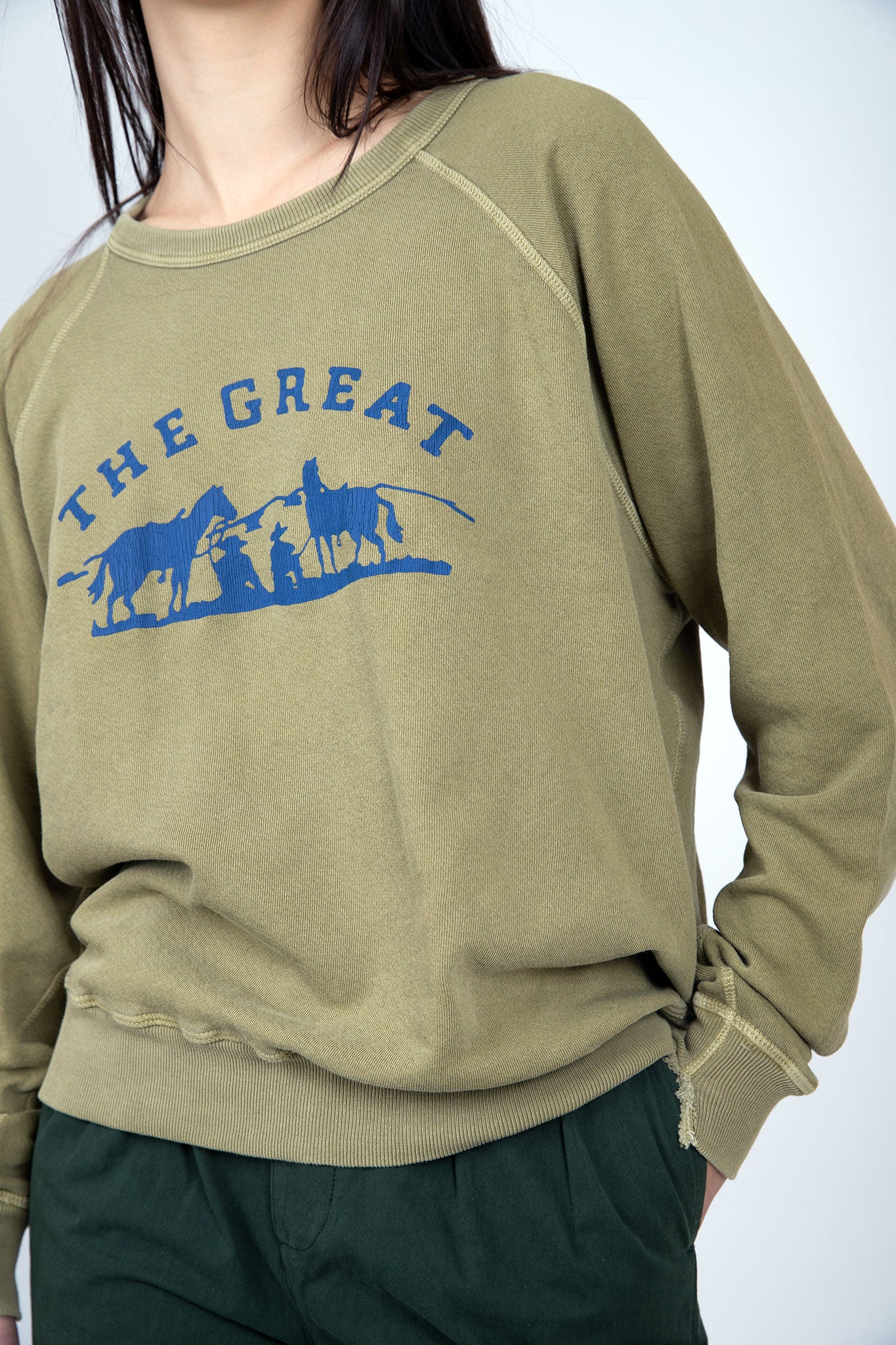 The-Great-The-College-Sweatshirt-Washed-Fit-Green-with-Gaucho-Graphic