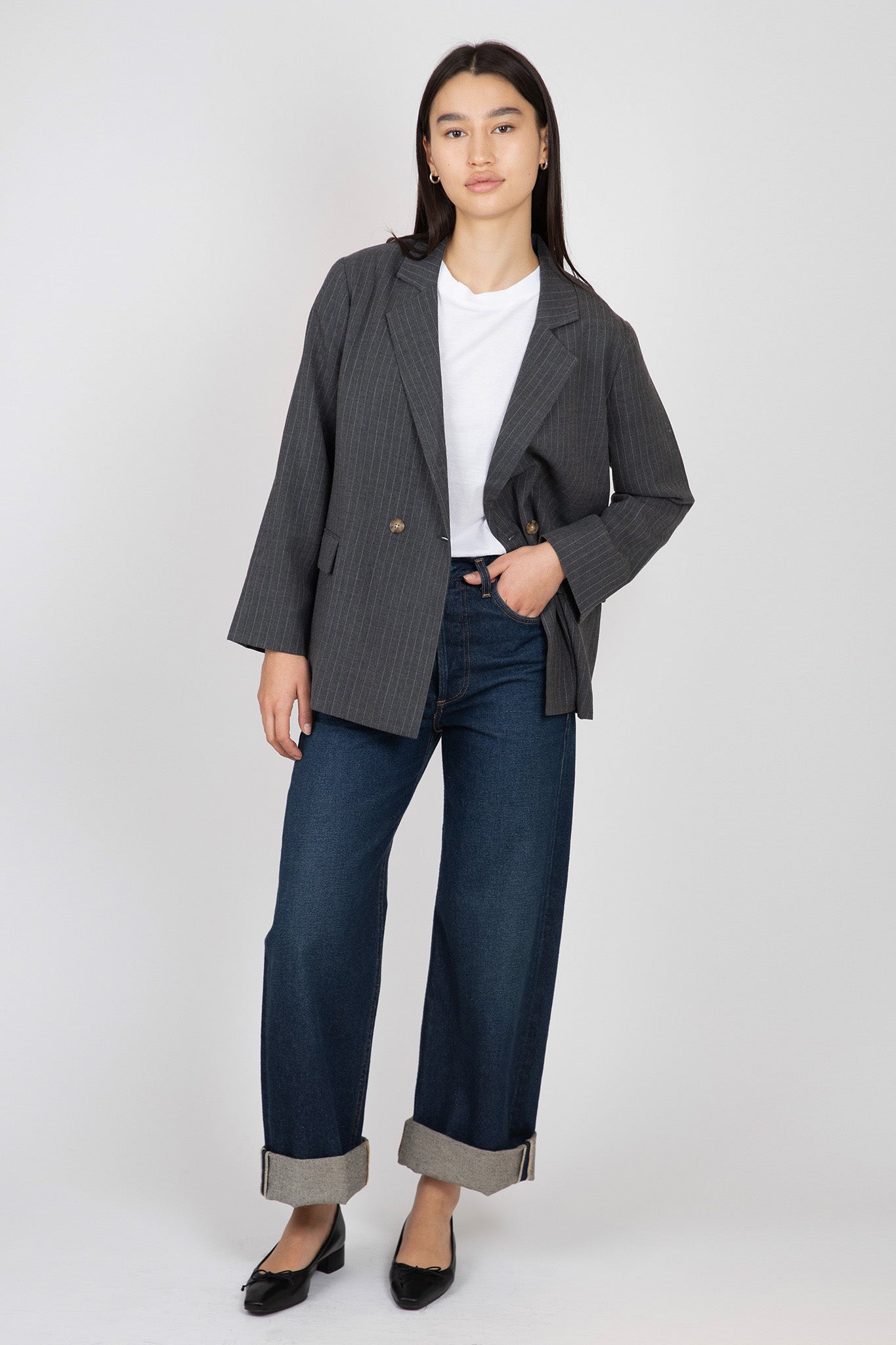       The-Great-The-Schlumpy-Blazer-Gray-Pin-Stripe