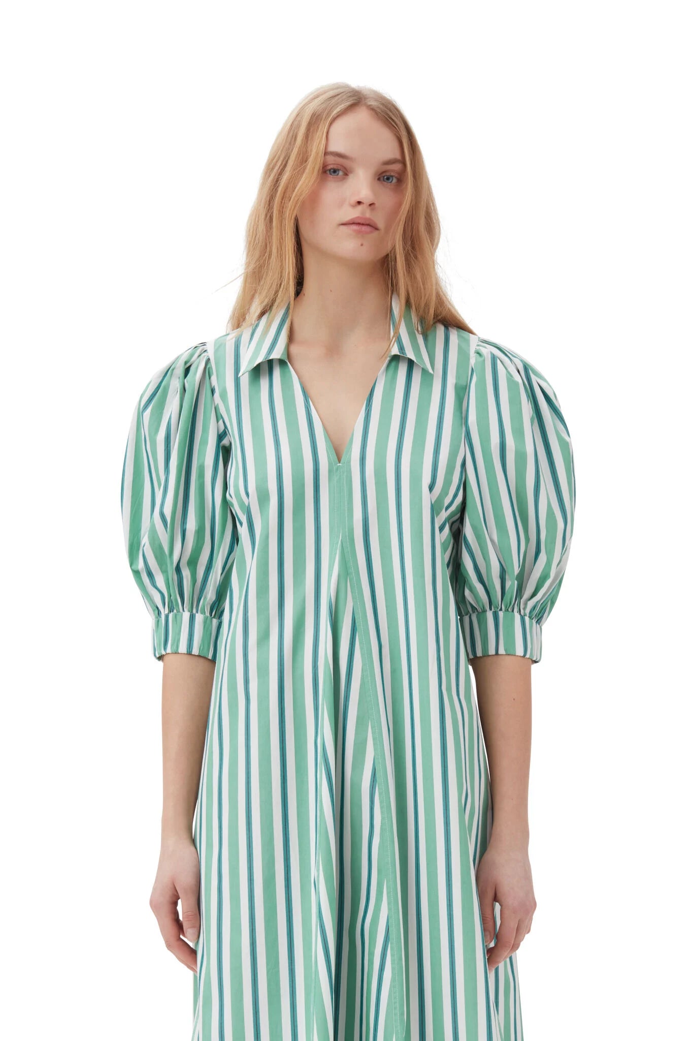 Green Striped Collar Long Dress Skirts &amp; Dresses Ganni   