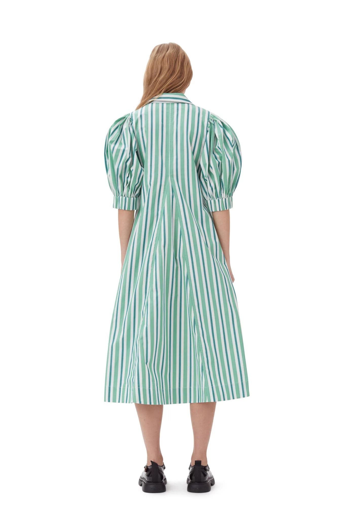 Green Striped Collar Long Dress Skirts & Dresses Ganni   