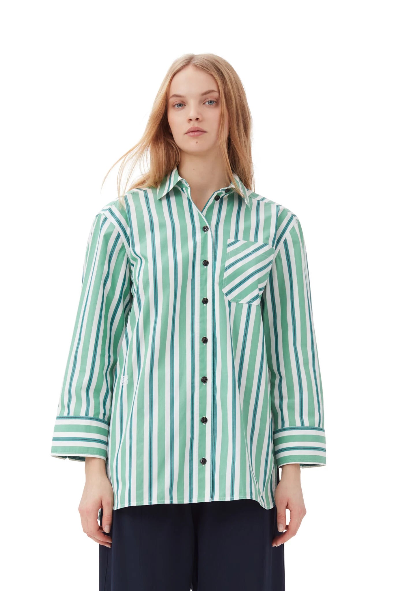 Green Striped Cotton Oversized Shirt Tops Ganni   