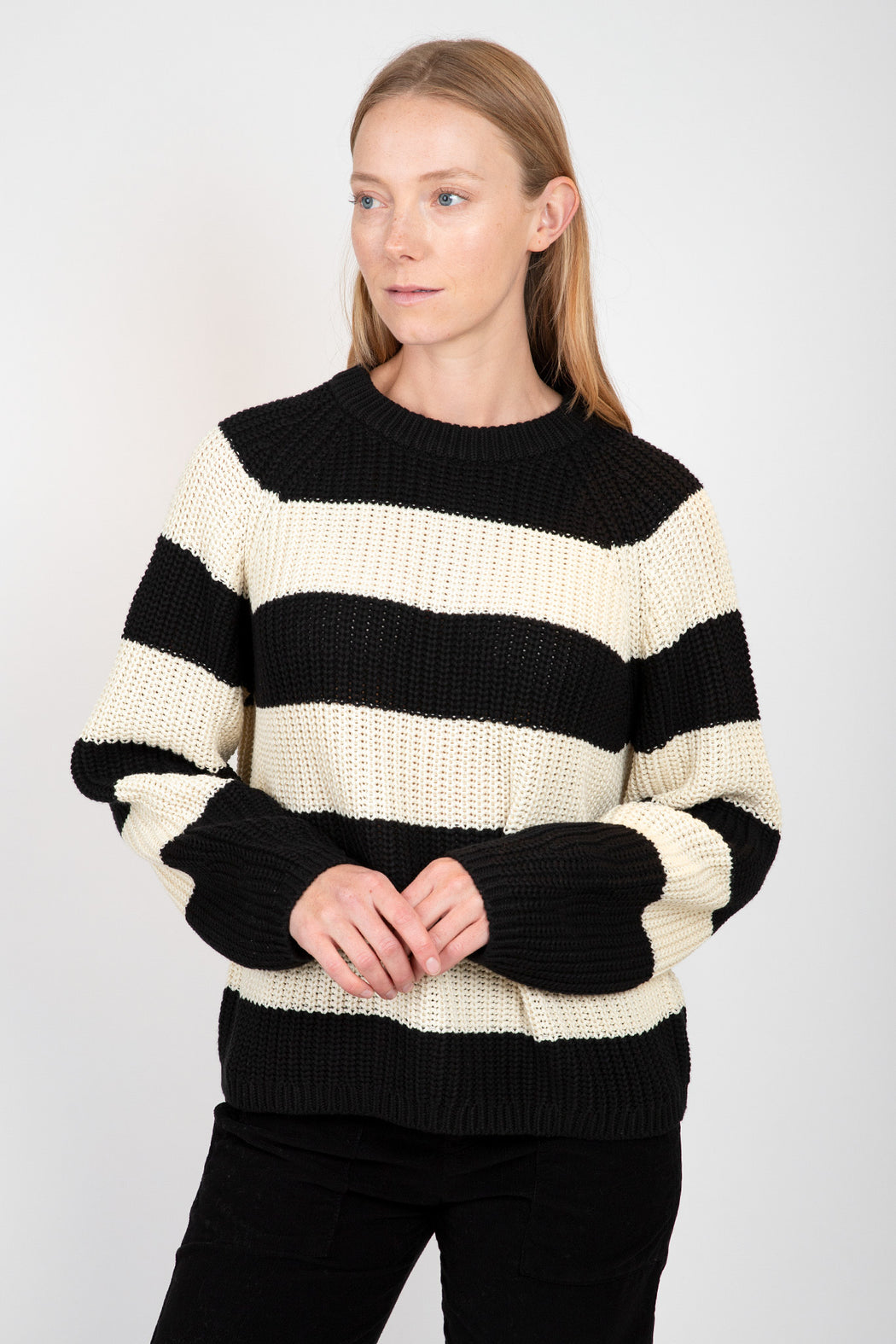    Velvet-Ciara-Striped-Crew-Neck-Sweater-Black-Ivory