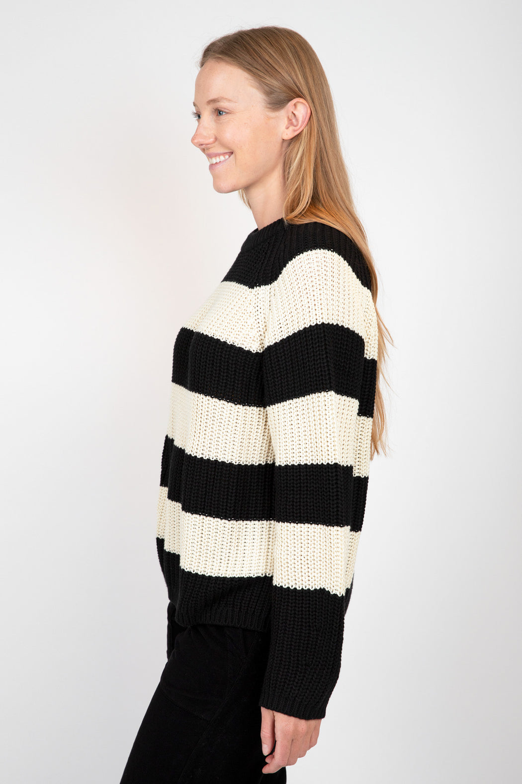    Velvet-Ciara-Striped-Crew-Neck-Sweater-Black-Ivory