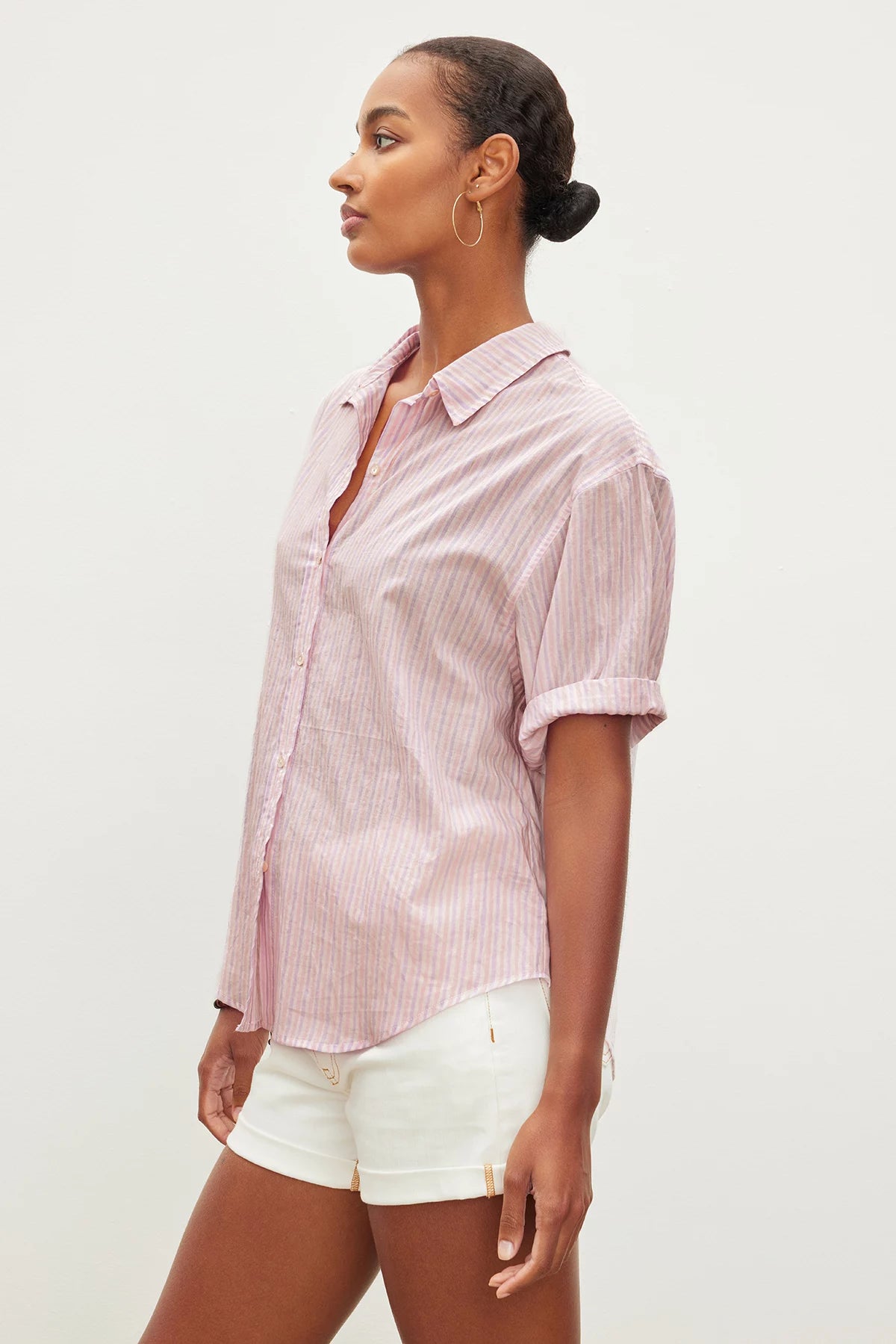 Mika Striped Short Sleeve Shirt Tops Velvet   