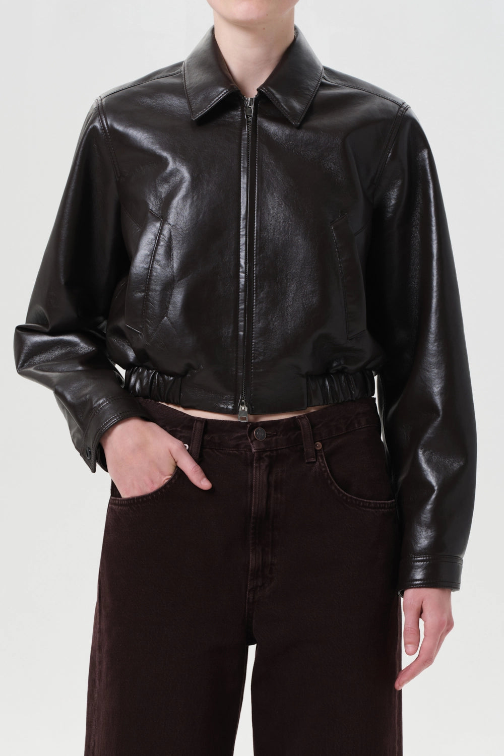 AGOLDE Essie Recycled Leather Cropped Jacket Jackets & Coats Agolde