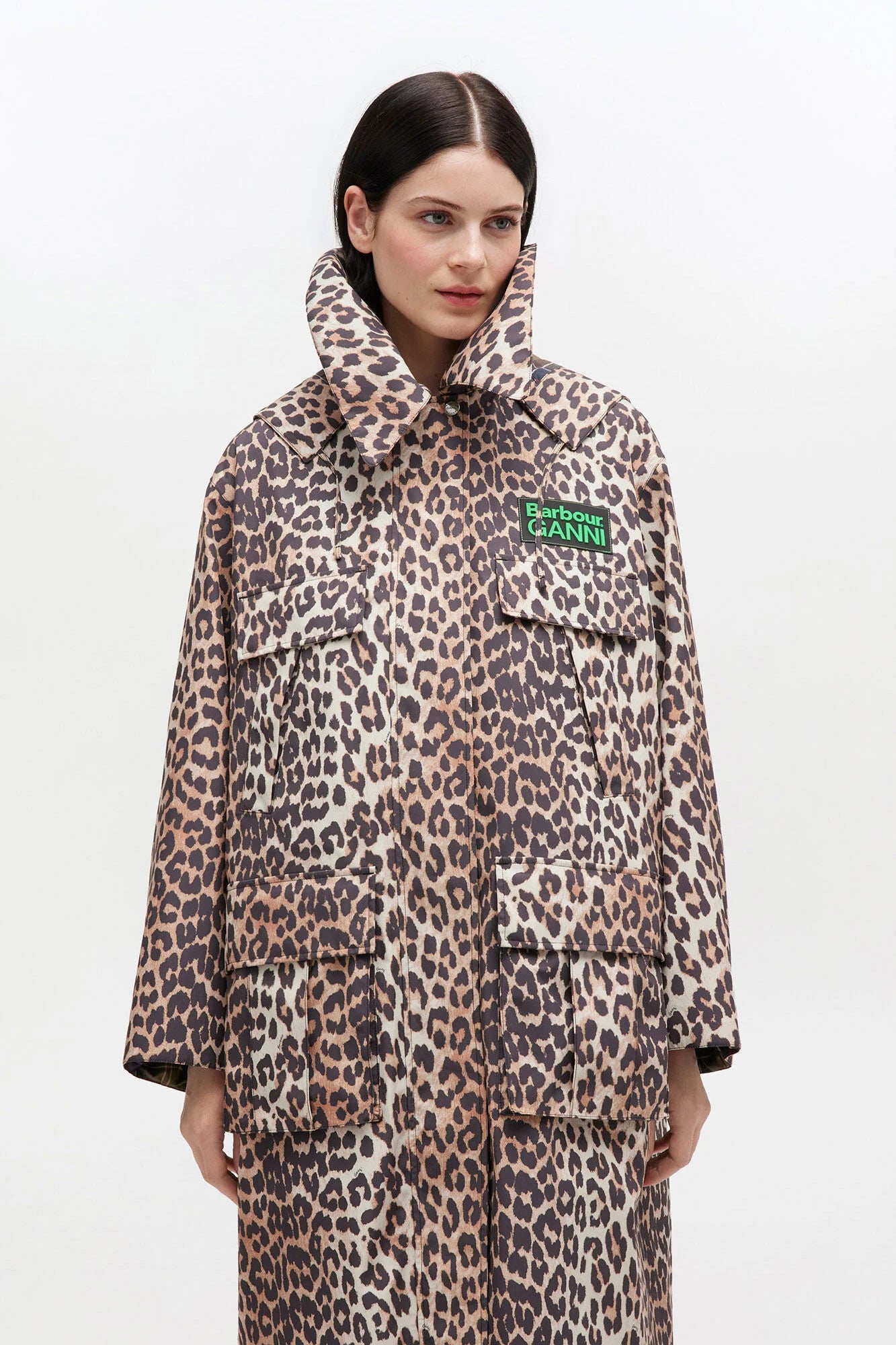 Barbour x GANNI Leopard Print Waterproof Parka Jacket Jackets & Coats Barbour x GANNI