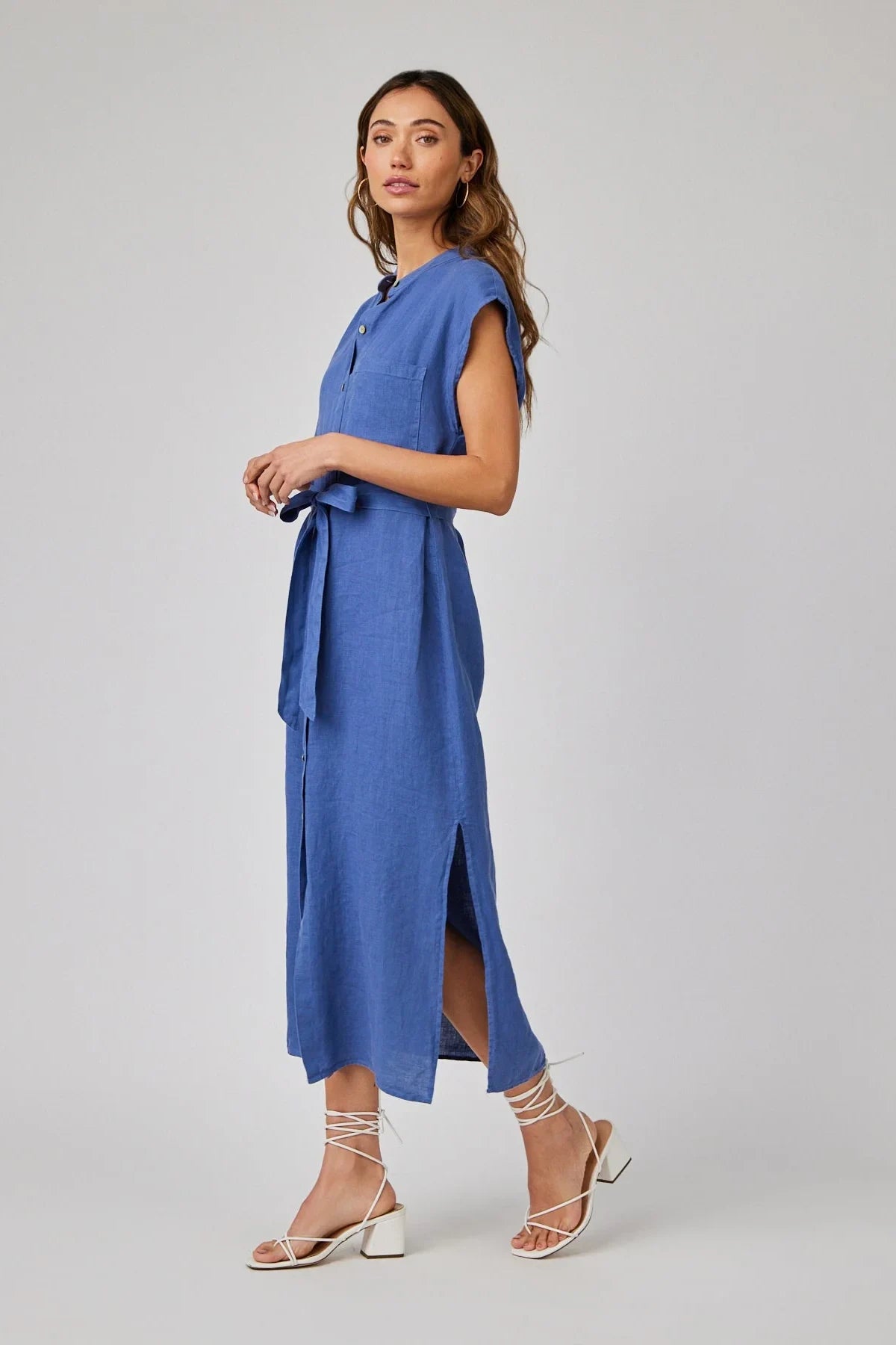 Linen Cap Sleeve Button Front Midi Dress Dresses Bella Dahl